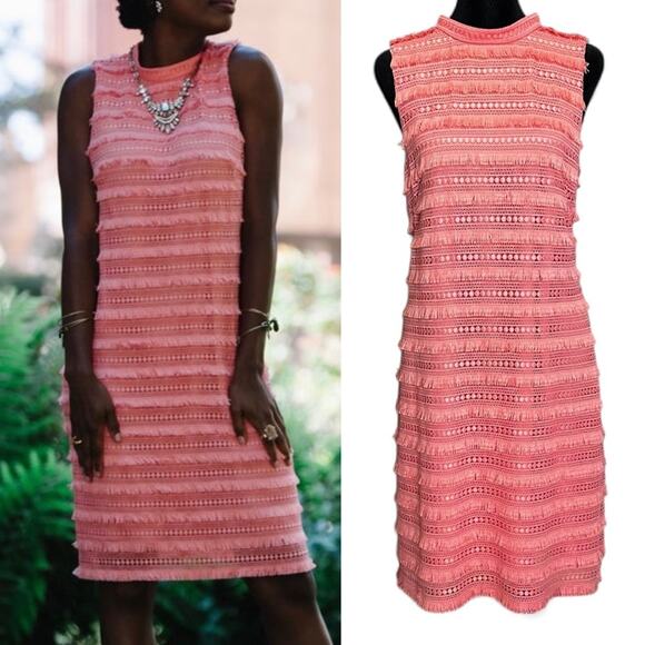 J. Crew Pink Embroidered Fringe Sheath Dress Summer Office Business Casual Sz 10 - Picture 1 of 14
